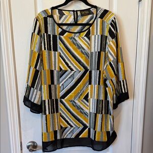 Bob Mackie Wearable Art Tunic 2X Chiffon Trim Geometric Print NWOT Plus Size